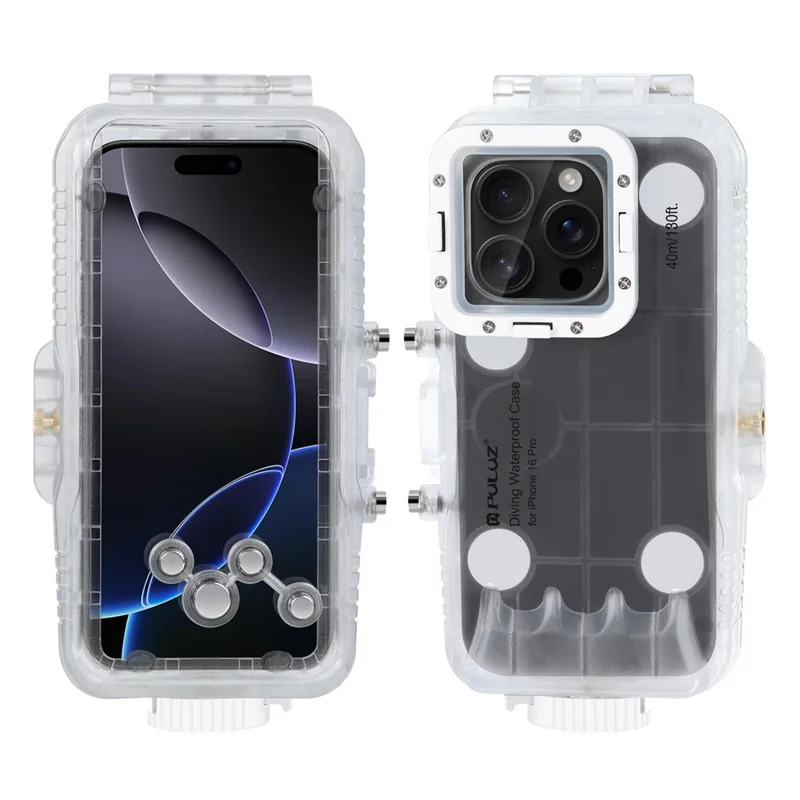 PULUZ PU9117T For iPhone 16 Pro Max Glass + PC Waterproof Cover 40m Underwater Diving Case