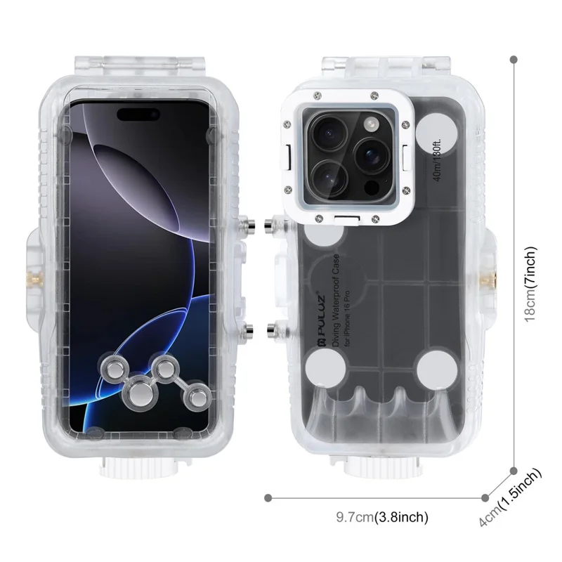 PULUZ PU9117T For iPhone 16 Pro Max Glass + PC Waterproof Cover 40m Underwater Diving Case