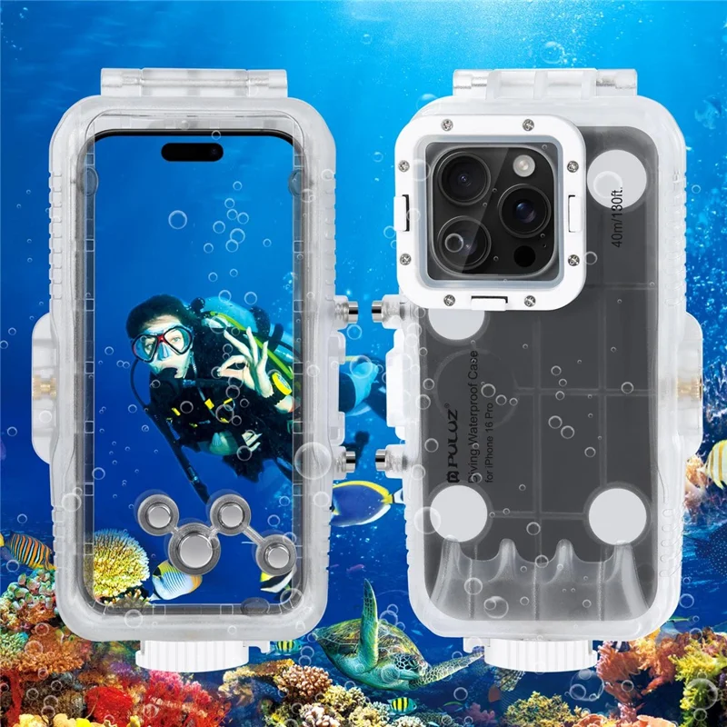 PULUZ PU9117T For iPhone 16 Pro Max Glass + PC Waterproof Cover 40m Underwater Diving Case