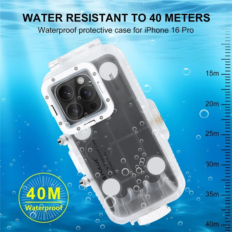 PULUZ PU9117T For iPhone 16 Pro Max Glass + PC Waterproof Cover 40m Underwater Diving Case