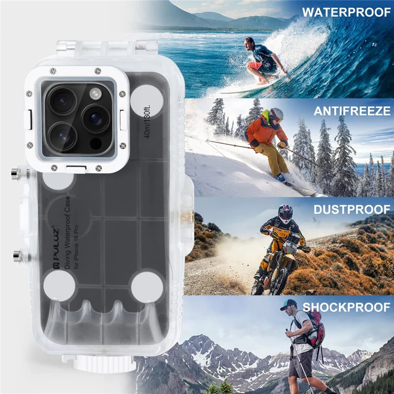 PULUZ PU9117T For iPhone 16 Pro Max Glass + PC Waterproof Cover 40m Underwater Diving Case