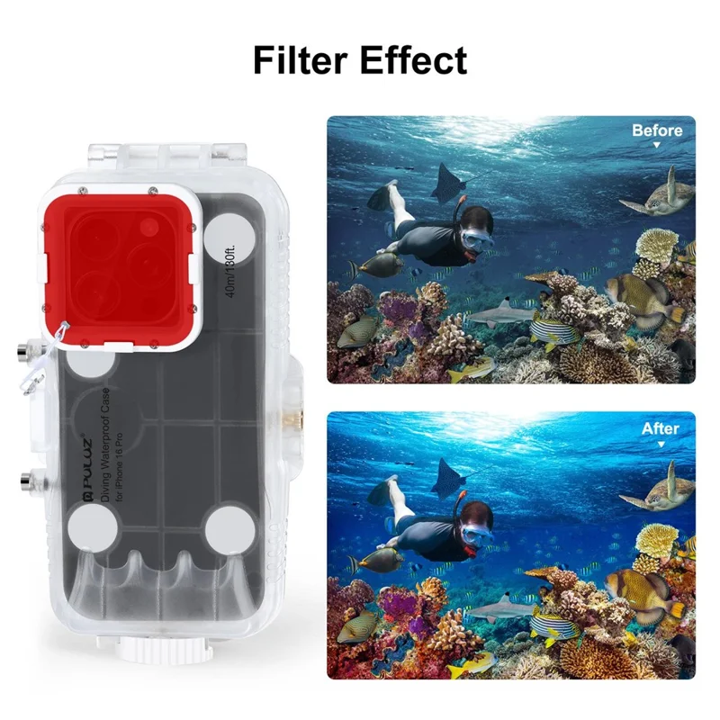 PULUZ PU9117T For iPhone 16 Pro Max Glass + PC Waterproof Cover 40m Underwater Diving Case