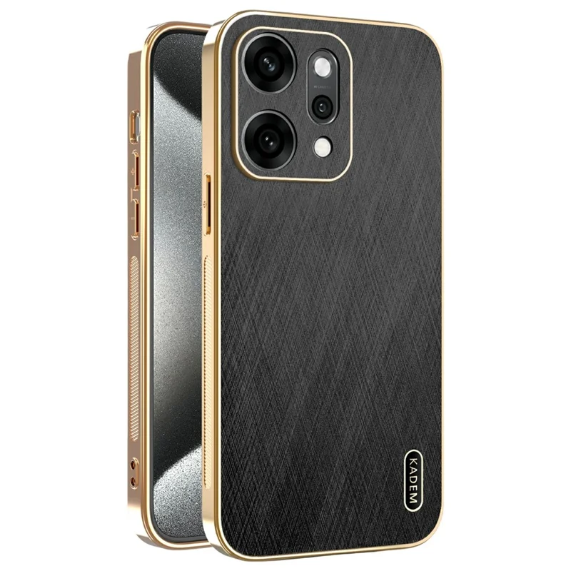 KADEM For Oppo Reno14 5G (Global) Case Electroplating Silk Texture PU + TPU Phone Back Cover - Black