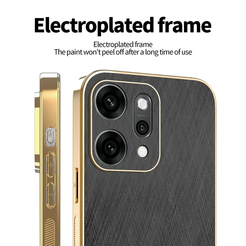 KADEM For Oppo Reno14 5G (Global) Case Electroplating Silk Texture PU + TPU Phone Back Cover - Black