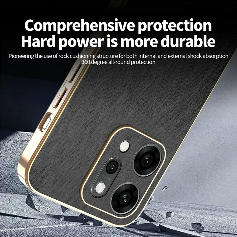 KADEM For Oppo Reno14 5G (Global) Case Electroplating Silk Texture PU + TPU Phone Back Cover - Black