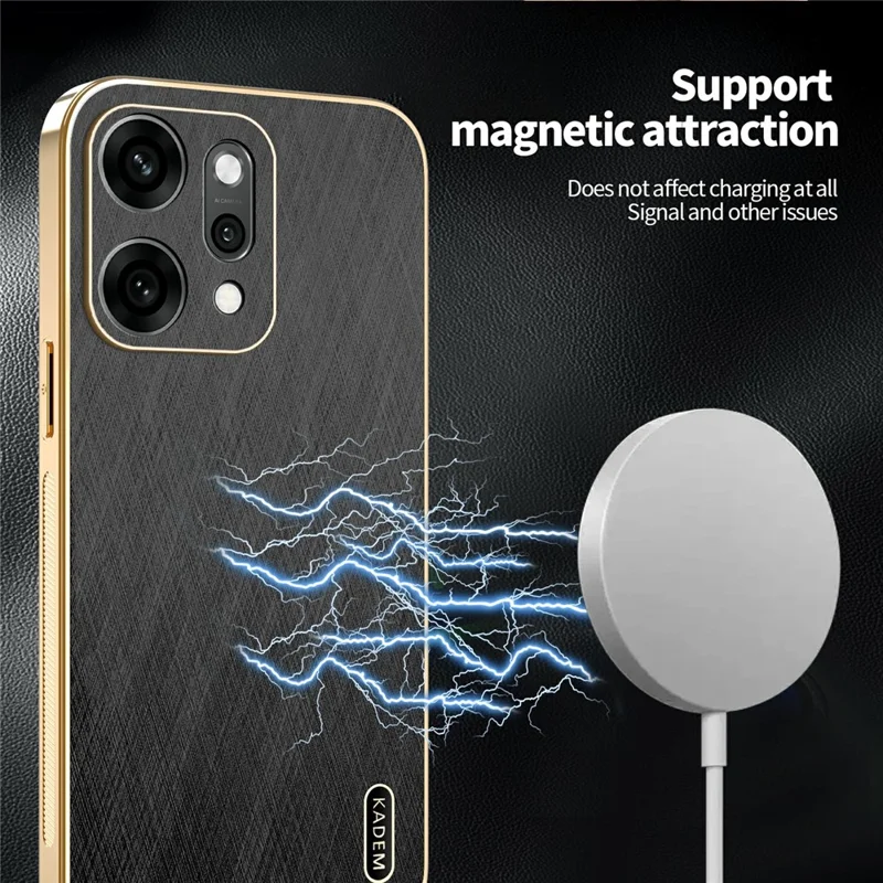 KADEM For Oppo Reno14 5G (Global) Case Electroplating Silk Texture PU + TPU Phone Back Cover - Black