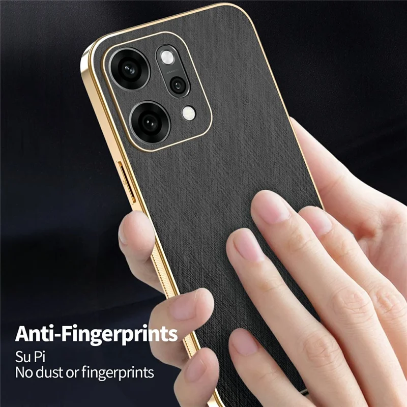 KADEM For Oppo Reno14 5G (Global) Case Electroplating Silk Texture PU + TPU Phone Back Cover - Black