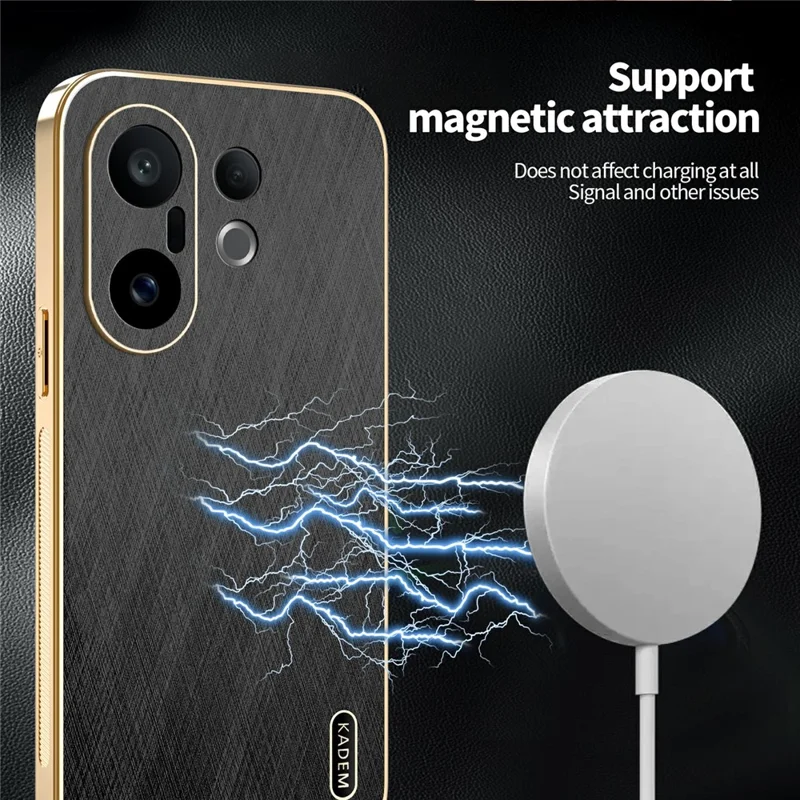 Чехол KADEM для смартфона vivo S30 Pro mini 5G с электролитической отделкой, текстурой шелка, из ПУ + ТПУ - Черный