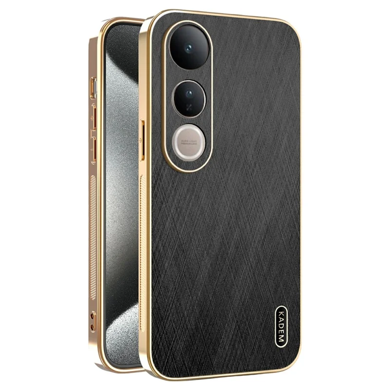KADEM For vivo V50 Lite 4G / 5G Case Electroplating Silk Texture PU + TPU Phone Back Cover - Black