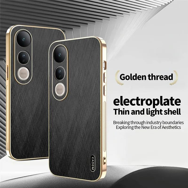 KADEM For vivo V50 Lite 4G / 5G Case Electroplating Silk Texture PU + TPU Phone Back Cover - Black