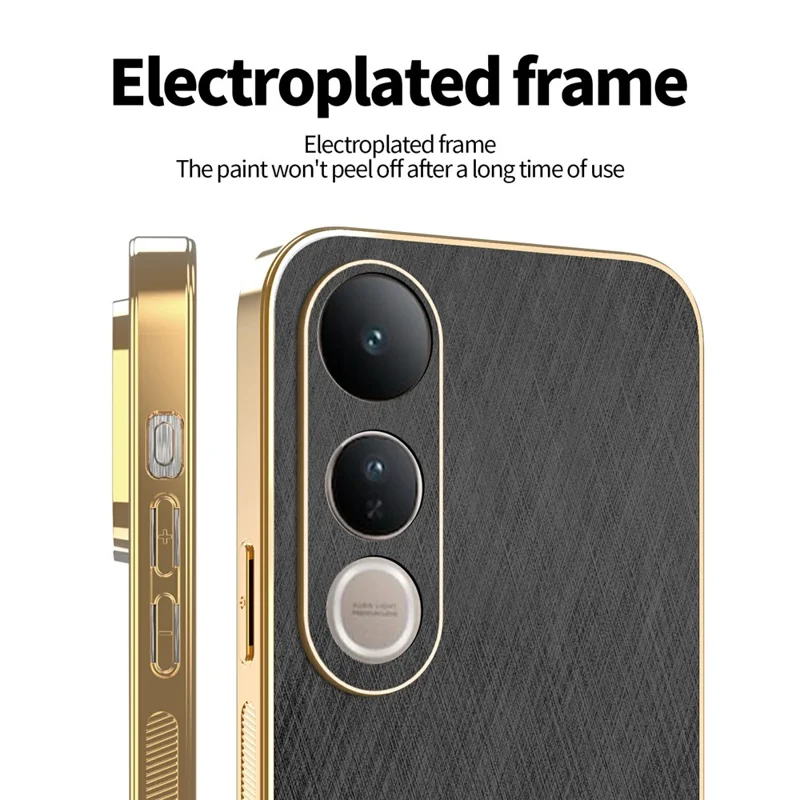 KADEM For vivo V50 Lite 4G / 5G Case Electroplating Silk Texture PU + TPU Phone Back Cover - Black