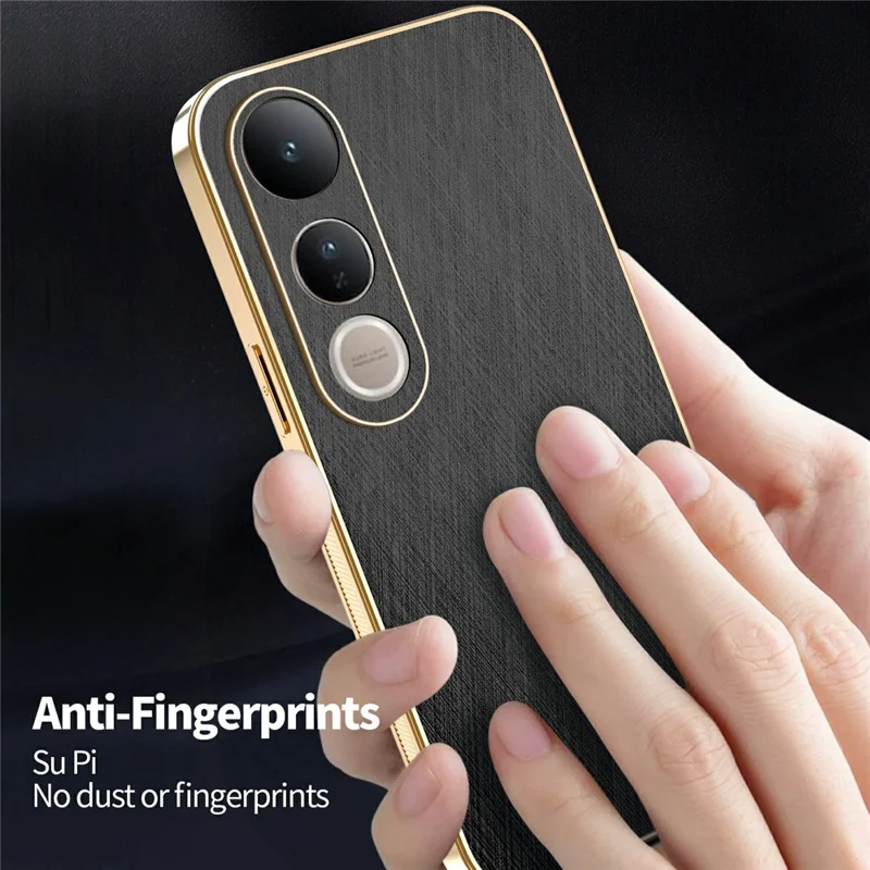 KADEM For vivo V50 Lite 4G / 5G Case Electroplating Silk Texture PU + TPU Phone Back Cover - Black