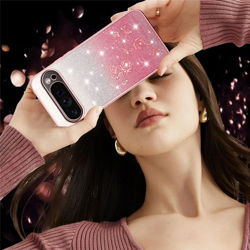 KADEM For Google Pixel 10 Pro XL Case Flower TPU Flexible Gradient Phone Cover - Rose Gold