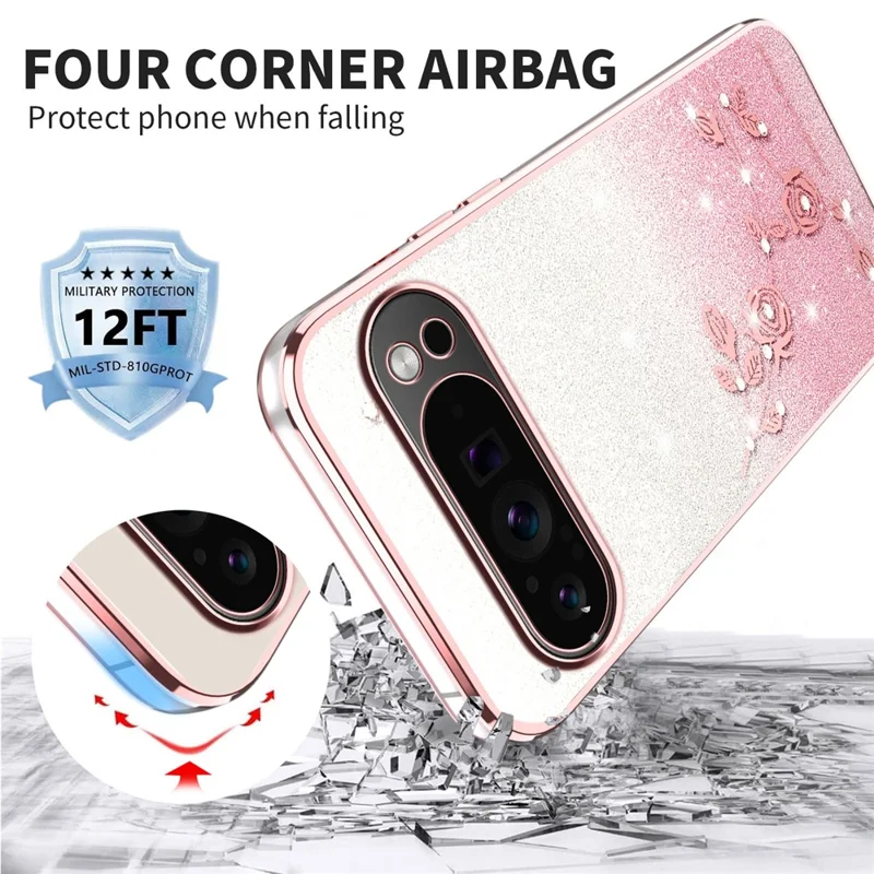 KADEM For Google Pixel 10 Pro XL Case Flower TPU Flexible Gradient Phone Cover - Rose Gold