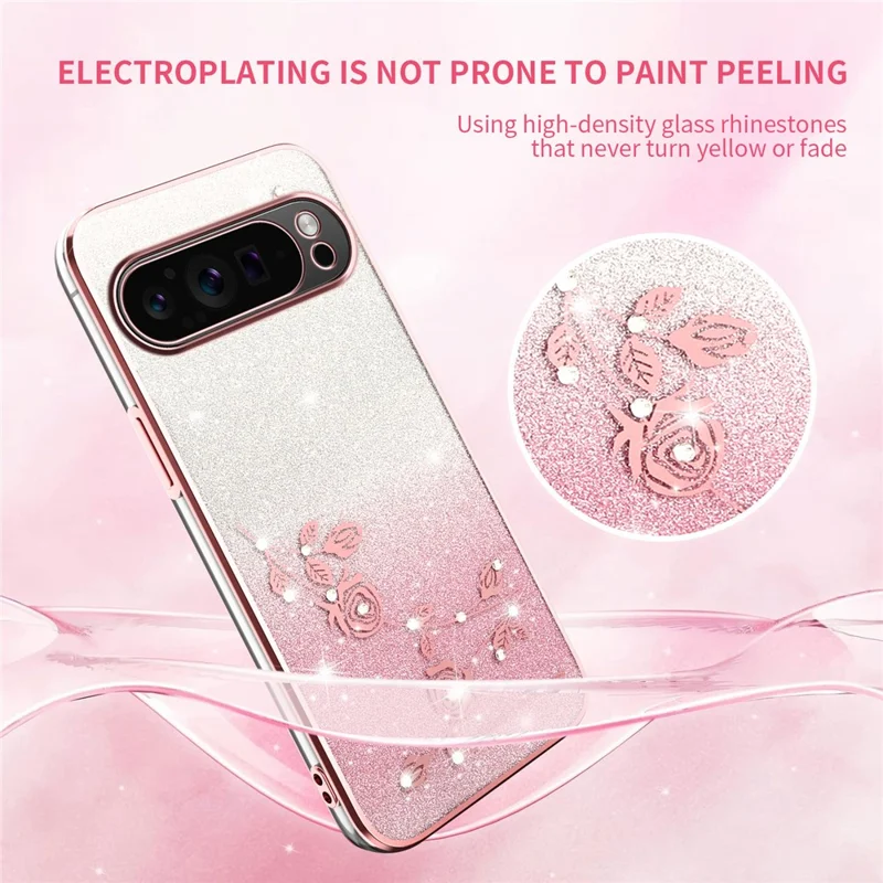 KADEM For Google Pixel 10 Pro XL Case Flower TPU Flexible Gradient Phone Cover - Rose Gold