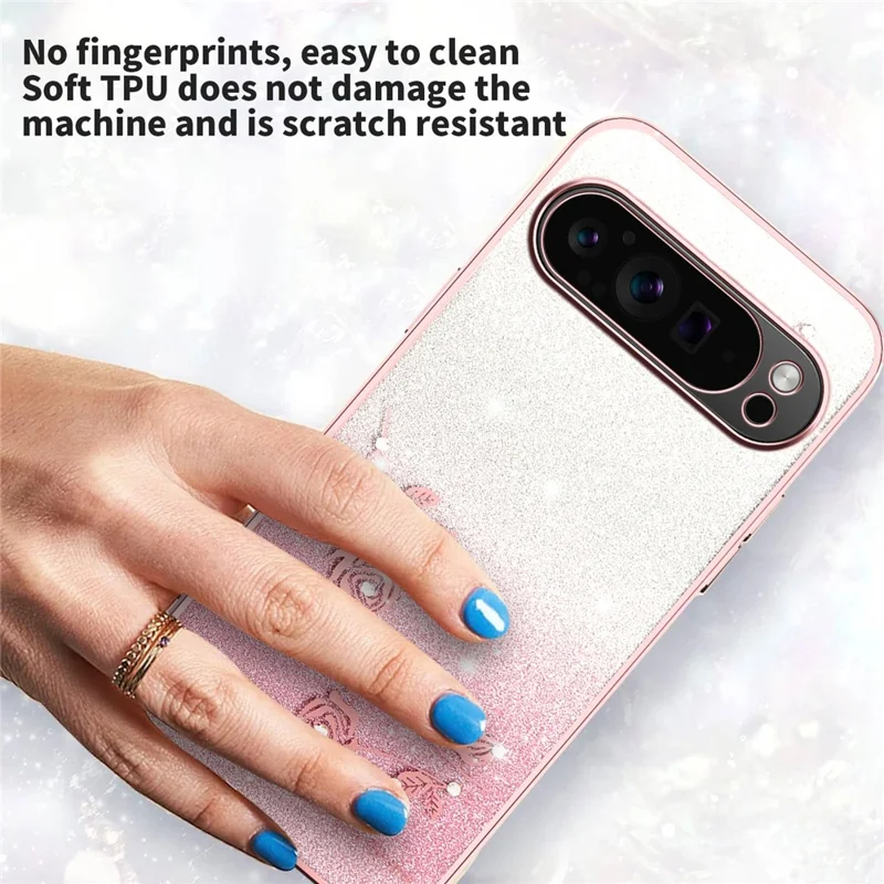 KADEM For Google Pixel 10 Pro XL Case Flower TPU Flexible Gradient Phone Cover - Rose Gold