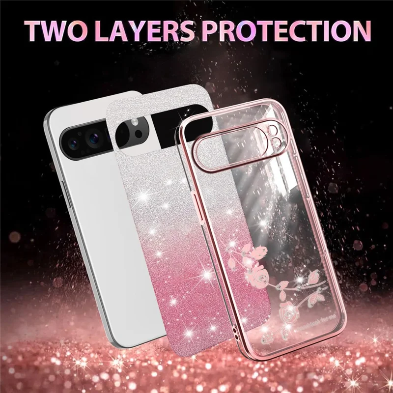 KADEM For Google Pixel 10 Pro XL Case Flower TPU Flexible Gradient Phone Cover - Rose Gold