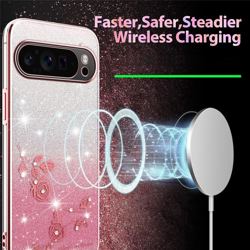 KADEM For Google Pixel 10 Pro XL Case Flower TPU Flexible Gradient Phone Cover - Rose Gold