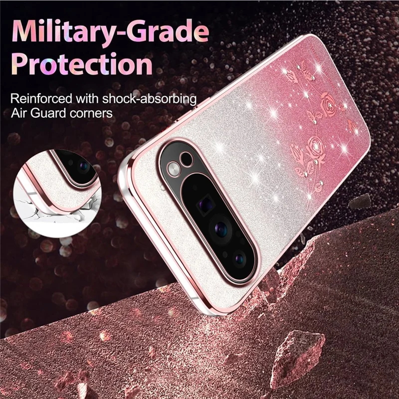 KADEM For Google Pixel 10 Pro XL Case Flower TPU Flexible Gradient Phone Cover - Rose Gold