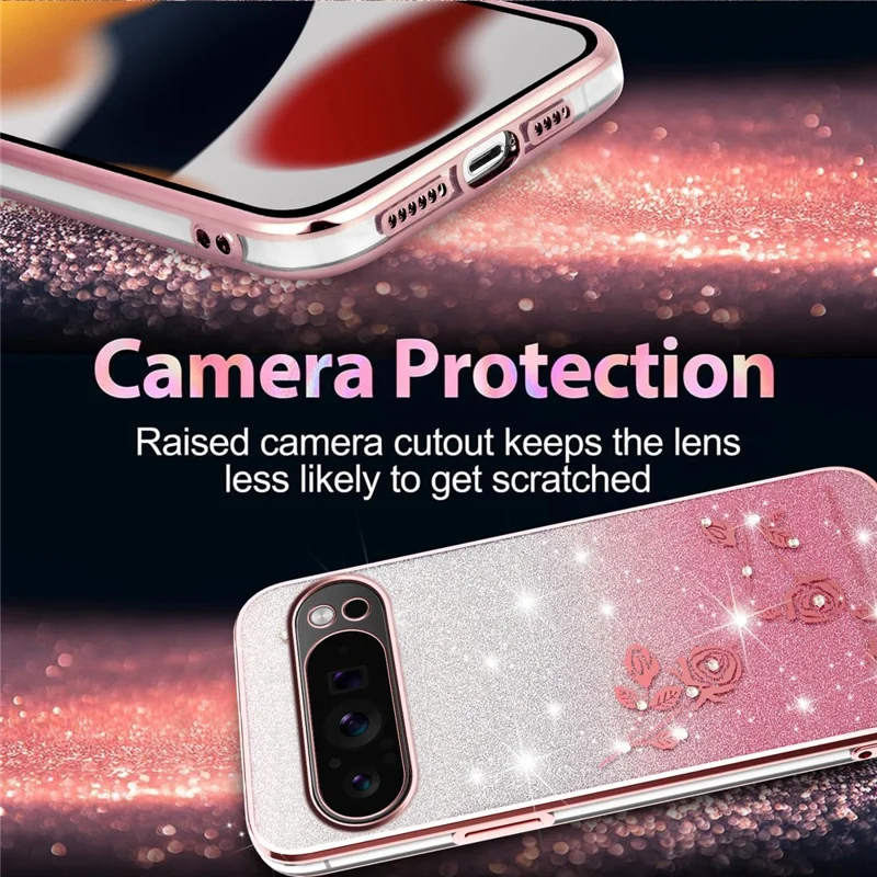KADEM For Google Pixel 10 Pro XL Case Flower TPU Flexible Gradient Phone Cover - Rose Gold