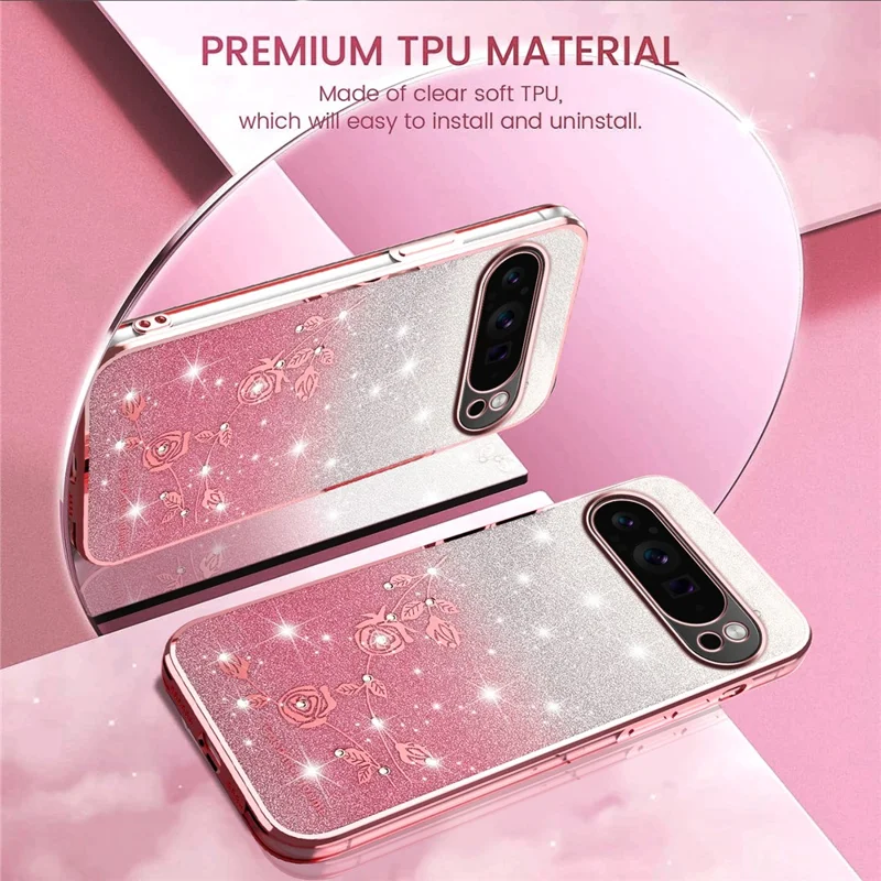KADEM For Google Pixel 10 Pro XL Case Flower TPU Flexible Gradient Phone Cover - Rose Gold