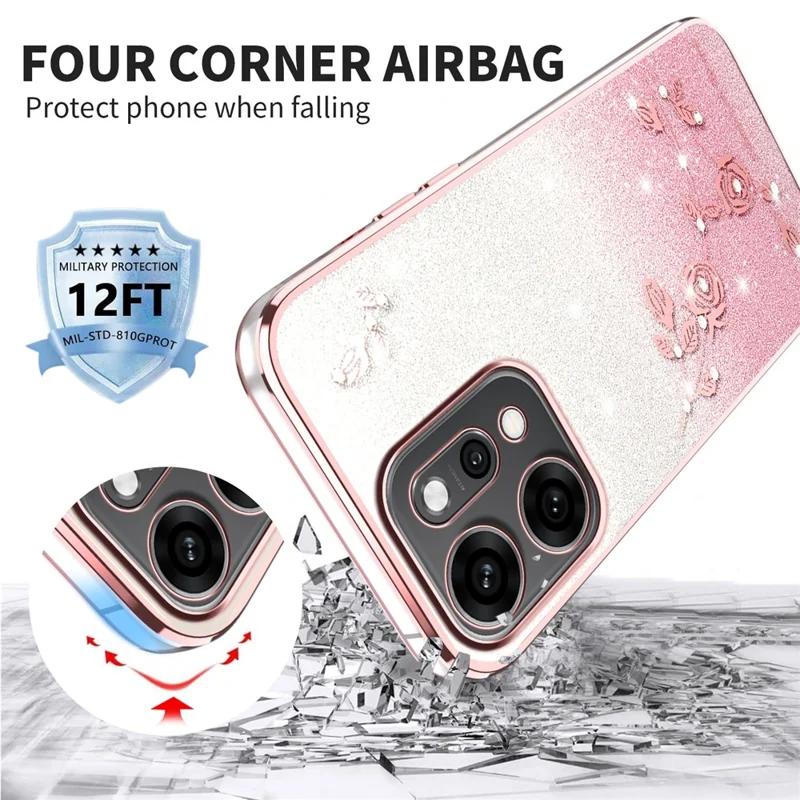 KADEM Für Oppo Reno14 5G (Global) Hülle Blumen TPU Flexible Gradient Handyhülle - Roségold