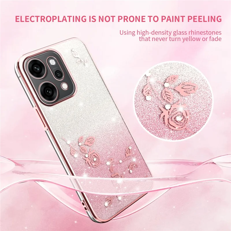 KADEM Für Oppo Reno14 5G (Global) Hülle Blumen TPU Flexible Gradient Handyhülle - Roségold