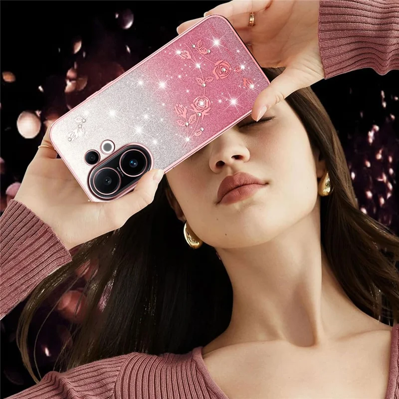 Чехол KADEM для смартфона vivo S30 5G с цветочным узором, гибкий градиентный - Розовое золото