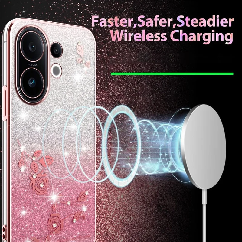 Чехол KADEM для смартфона vivo S30 5G с цветочным узором, гибкий градиентный - Розовое золото