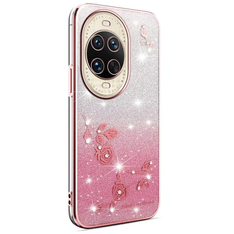 Capa KADEM para Huawei nova 14 Ultra 5G com Design de Flores em TPU Flexível - Rosa Dourado