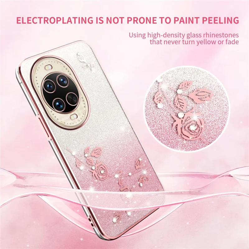 Capa KADEM para Huawei nova 14 Ultra 5G com Design de Flores em TPU Flexível - Rosa Dourado