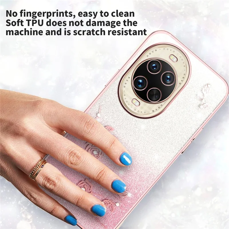 Capa KADEM para Huawei nova 14 Ultra 5G com Design de Flores em TPU Flexível - Rosa Dourado