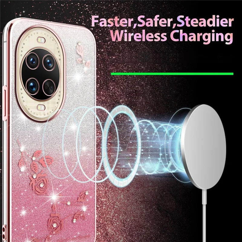 Capa KADEM para Huawei nova 14 Ultra 5G com Design de Flores em TPU Flexível - Rosa Dourado