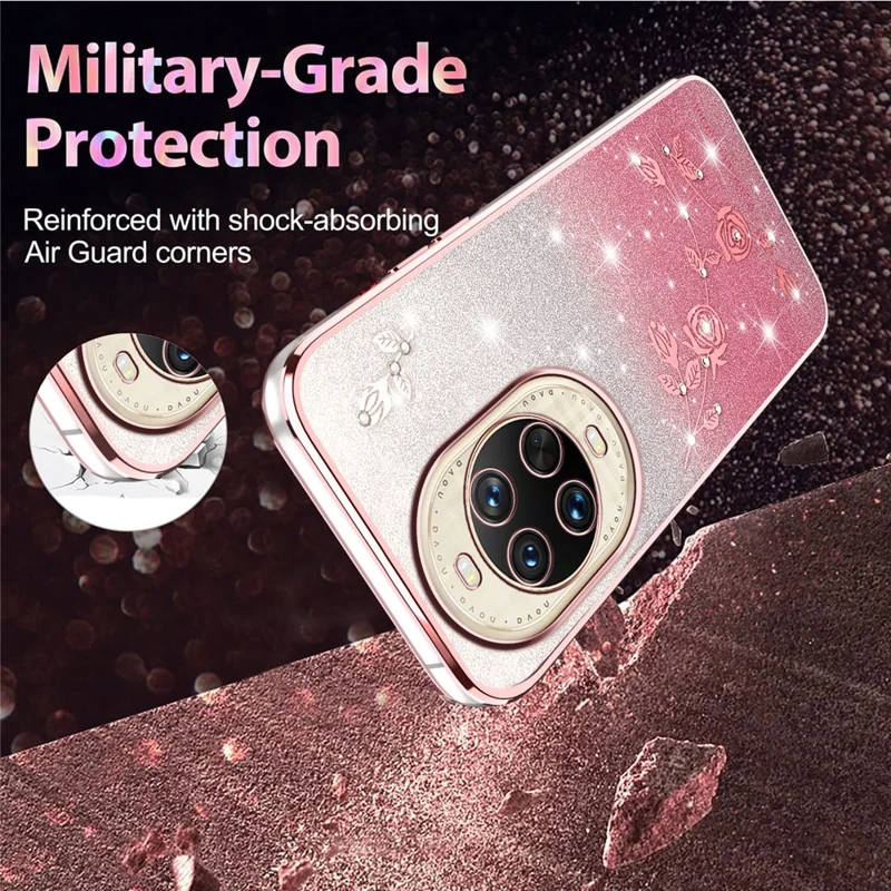 Capa KADEM para Huawei nova 14 Ultra 5G com Design de Flores em TPU Flexível - Rosa Dourado