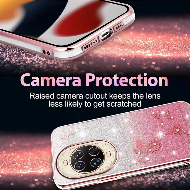 Capa KADEM para Huawei nova 14 Ultra 5G com Design de Flores em TPU Flexível - Rosa Dourado
