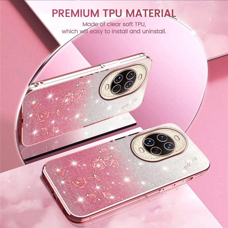 Capa KADEM para Huawei nova 14 Ultra 5G com Design de Flores em TPU Flexível - Rosa Dourado