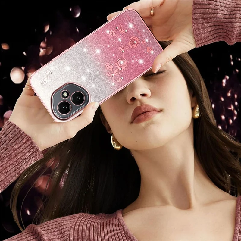 KADEM Pour Honor 400 5G (Global) Étui Fleur TPU Flexible Dégradé Coque de Téléphone - Or Rose