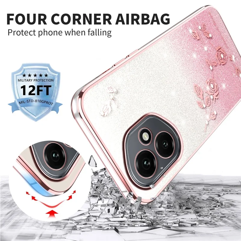 KADEM Pour Honor 400 5G (Global) Étui Fleur TPU Flexible Dégradé Coque de Téléphone - Or Rose