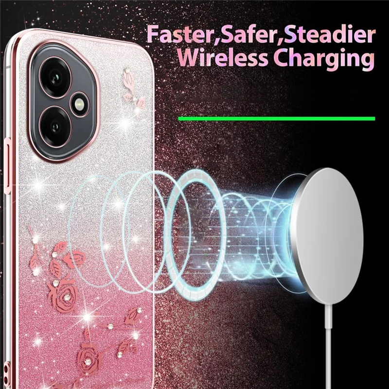 KADEM Pour Honor 400 5G (Global) Étui Fleur TPU Flexible Dégradé Coque de Téléphone - Or Rose
