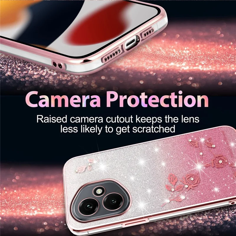 KADEM Pour Honor 400 5G (Global) Étui Fleur TPU Flexible Dégradé Coque de Téléphone - Or Rose