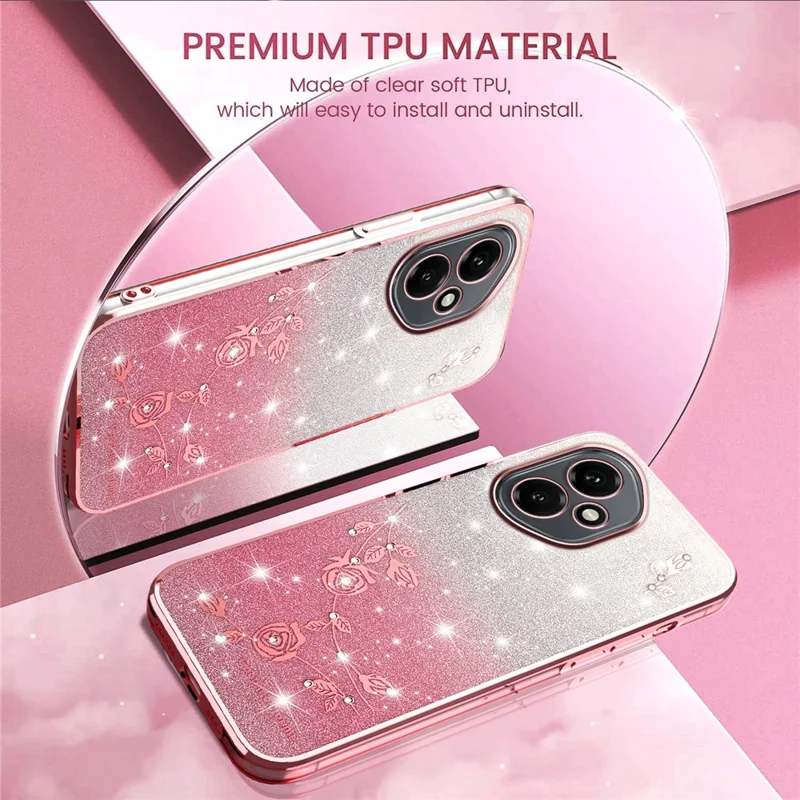 KADEM Pour Honor 400 5G (Global) Étui Fleur TPU Flexible Dégradé Coque de Téléphone - Or Rose