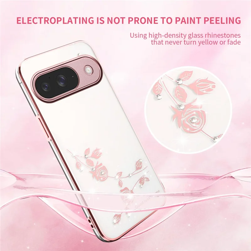 KADEM For Google Pixel 10 / Pixel 10 Pro Case Flower Rhinestone Decor TPU Phone Cover - Rose Gold