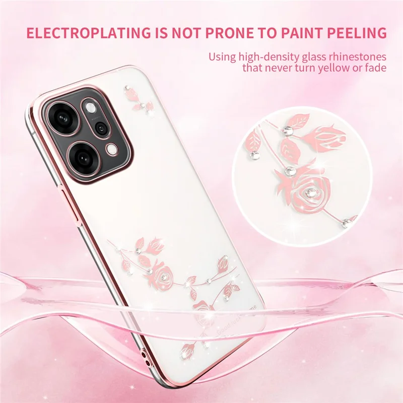 KADEM For Oppo Reno14 Pro 5G (Global) Case Flower Rhinestone Decor TPU Phone Cover - Rose Gold