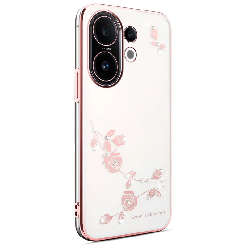 Чехол KADEM для vivo S30 5G с цветочным декором из страз, TPU - Розовое золото