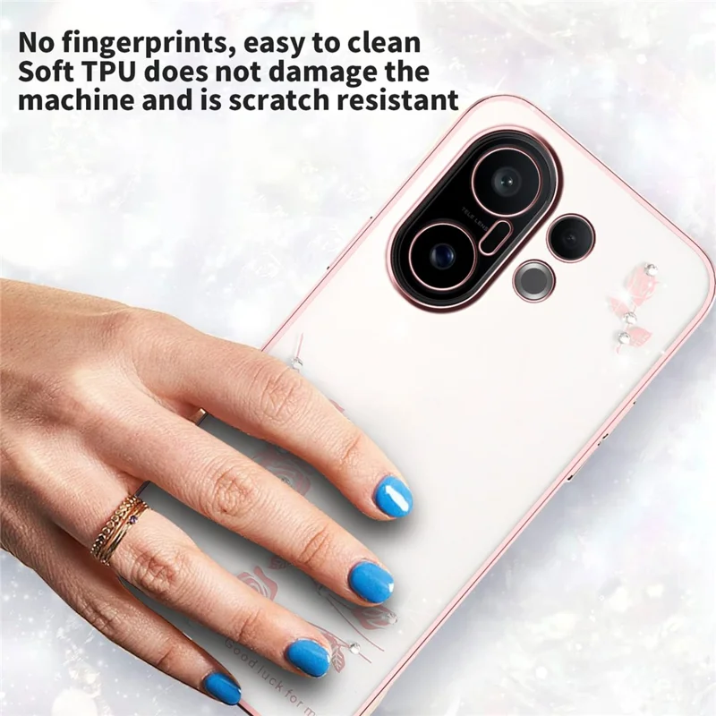 KADEM для vivo S30 Pro mini 5G Чехол с цветочным декором и стразами из ТПУ - Розовое золото