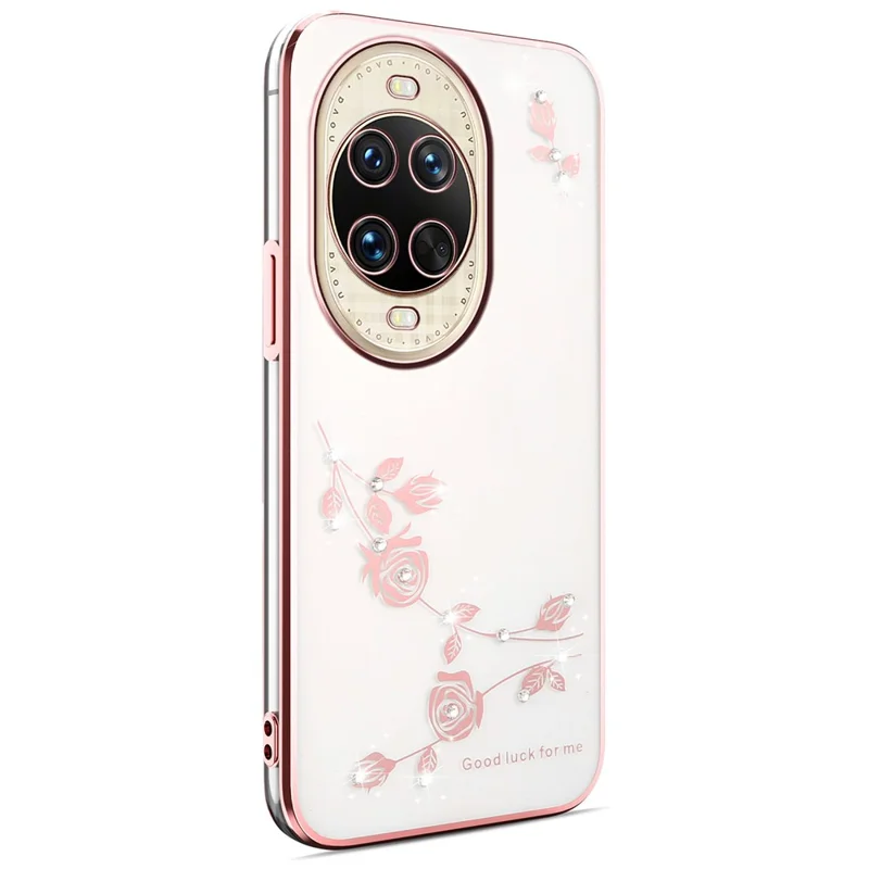 Чехол KADEM для Huawei nova 14 Ultra 5G с цветочным декором из страз, TPU - Розовое золото