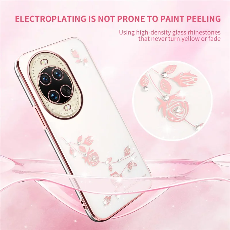 Чехол KADEM для Huawei nova 14 Ultra 5G с цветочным декором из страз, TPU - Розовое золото