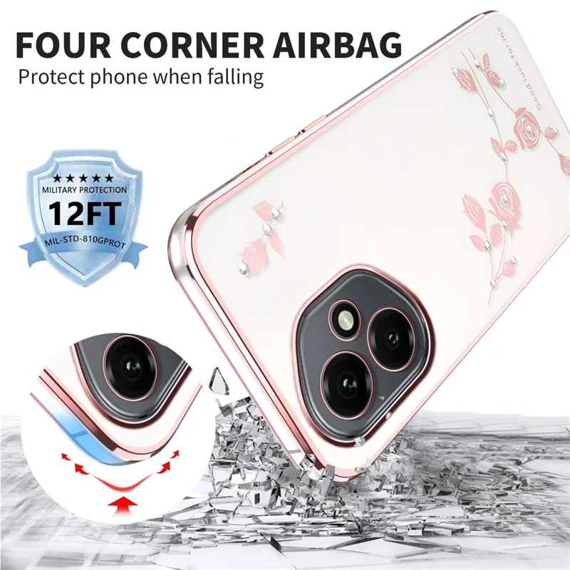 KADEM pour Honor 400 5G (Global) Étui à Strass Floral en TPU pour Téléphone - Or Rose