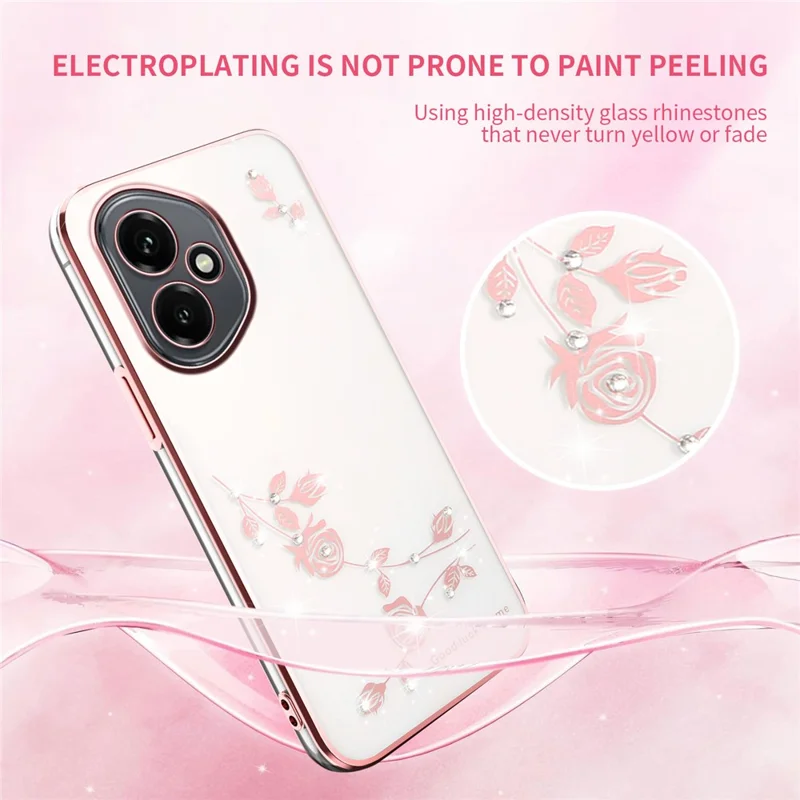 KADEM pour Honor 400 5G (Global) Étui à Strass Floral en TPU pour Téléphone - Or Rose