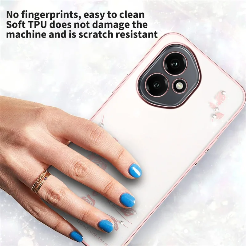 KADEM pour Honor 400 5G (Global) Étui à Strass Floral en TPU pour Téléphone - Or Rose